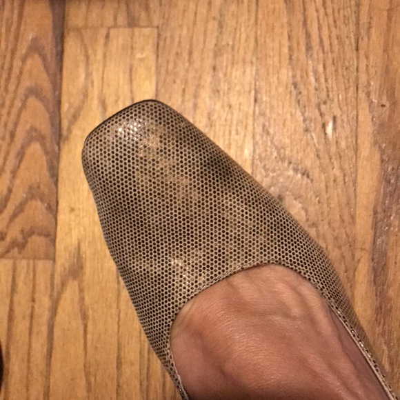 Stuart Weitzman Snake Print Heels Block Heel Gold & Brown Size 7 - Picture 16 of 16